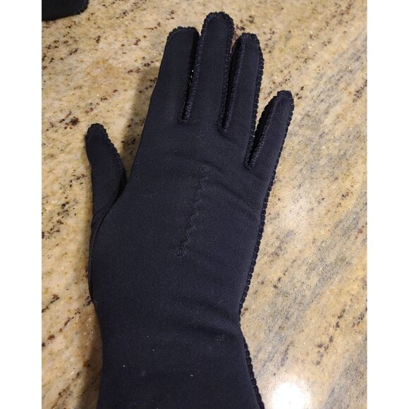 Vintage Size M Blue Nylon Stretch Formal 10.5" Long Gloves Stitching Detail - Picture 14 of 16